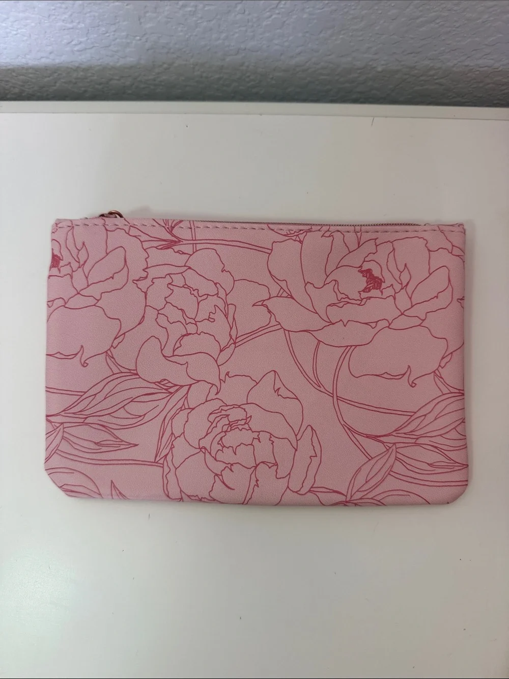 Pink Floral Zip Pouch Clutch - Picture 1 of 4